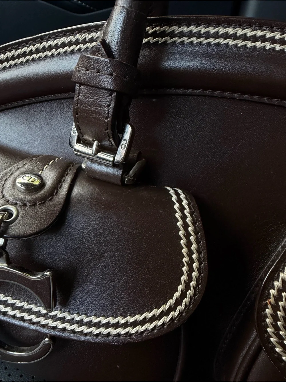Rare Christian Dior Detective Bag Brown Leather Galliano Era C&D Charm Y2K
